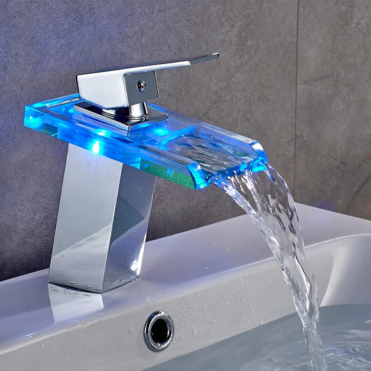 LED Waterfall Bathroom Faucet – Deck Mounted Basin Mixer Tap