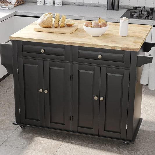 Kitchen Island with Drop Leaf – Movable Kitchen Carts on Wheels Island with Storage Cabinet, Island Table for Kitchen wi