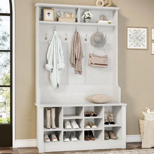 3-in-1 Hall Tree with Storage Bench, Coat Rack, and Adjustable Shoe Storage for Entryway, Mudroom, and Foyer