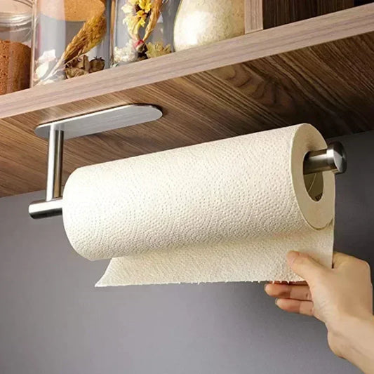 Stainless Steel Paper Towel Holder – Self-Adhesive Kitchen & Bathroom Storage Rack