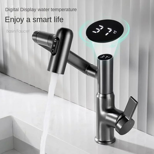 Digital Display LED Bathroom Basin Faucet – 360° Rotation, Hot & Cold Water Mixer