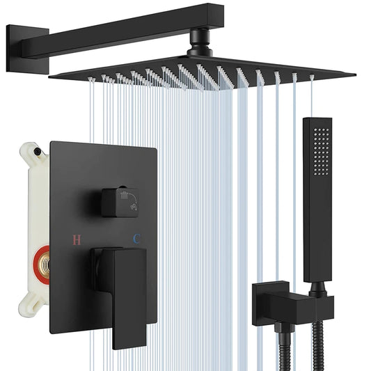 Sleek Black Concealed Shower System with Rain and Waterfall Modes