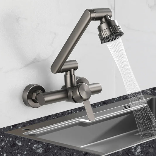 Stainless Steel 4-Mode Kitchen Faucet - Wall Mounted Cold & Hot Water Mixer Tap