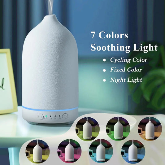 Ceramic Essential Oil Diffuser with Ultrasonic Humidification and LED Lights